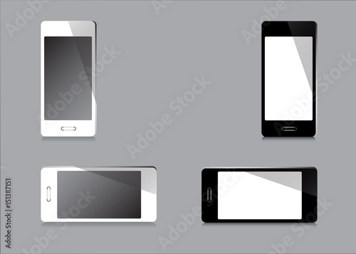Smartphone icon, Realistic mobile phone black and white isolate model