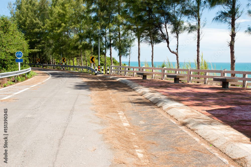 The mountain road along the seashore in Chanthaburi. Chanthaburi is a province in the eastern coast of Thailand.