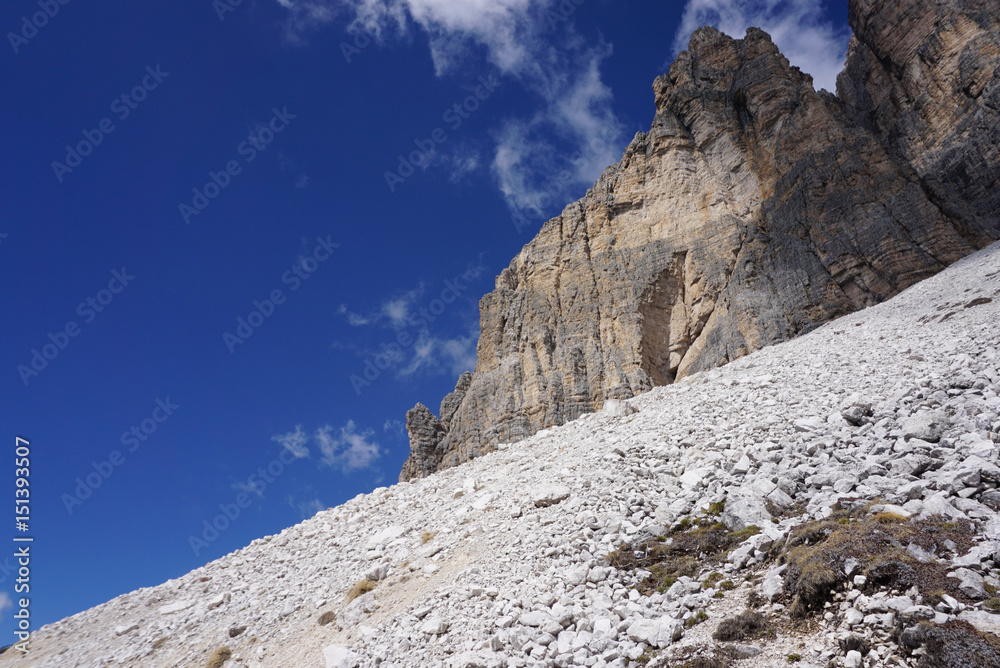 Trekking route cover with snow at Tre Cime di Lavaredo in Dolomite Trekking route cover with snow at Tre Cime di Lavaredo in Dolomite