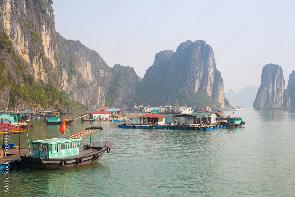 A floating village at Ha Long Bay, Vietnam