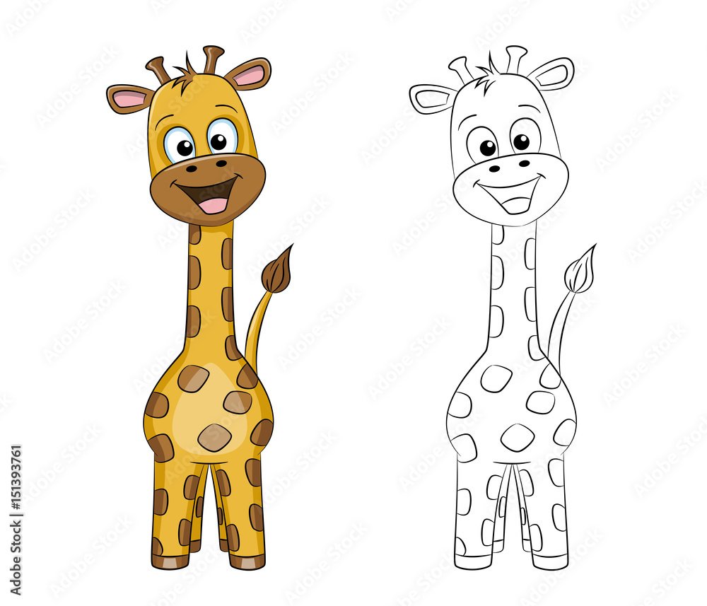 Naklejka premium Ilustracja ślicznej żyrafy, pomalowanej i konturowej