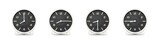 Closeup group of black and white clock with shadow for decorate show the time in 8 , 8:15 , 8:30 , 8:45 a.m. isolated on white background , beautiful 4 clock picture in different time