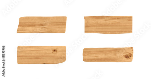 3d rendering of four wooden signs with blunt ends isolated on white background.
