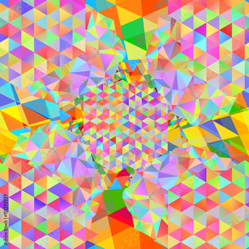 Seamless pattern with gainbow colored glitch styled bright messy shapes