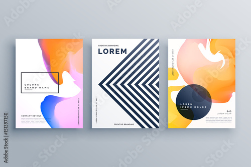 abstract creative brochure design template set made with lines and fluid colors