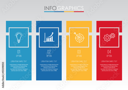 Modern Info-graphic Template for Business with four steps multi-Color design, labels design, Vector info-graphic element, Flat style vector illustration.
