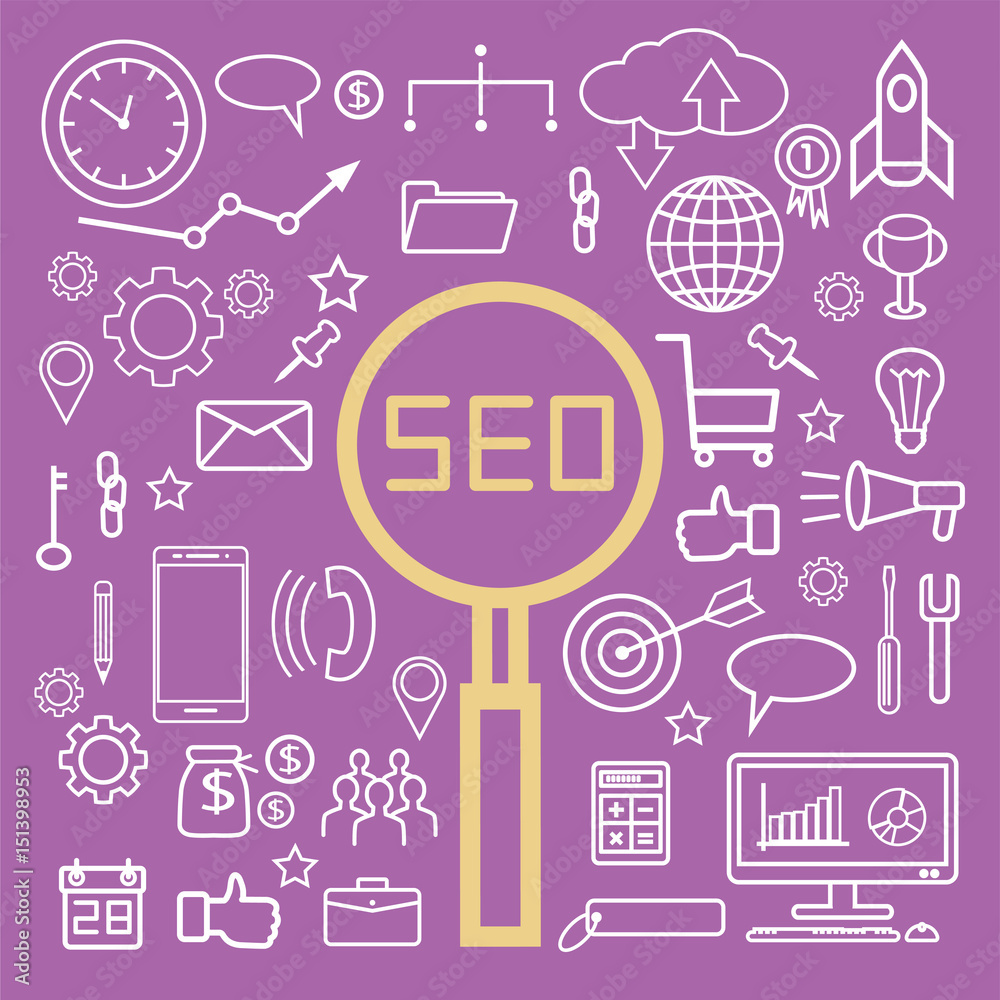 Simple  SEO search engine optimization icons set,  basic elements, vector illustration.