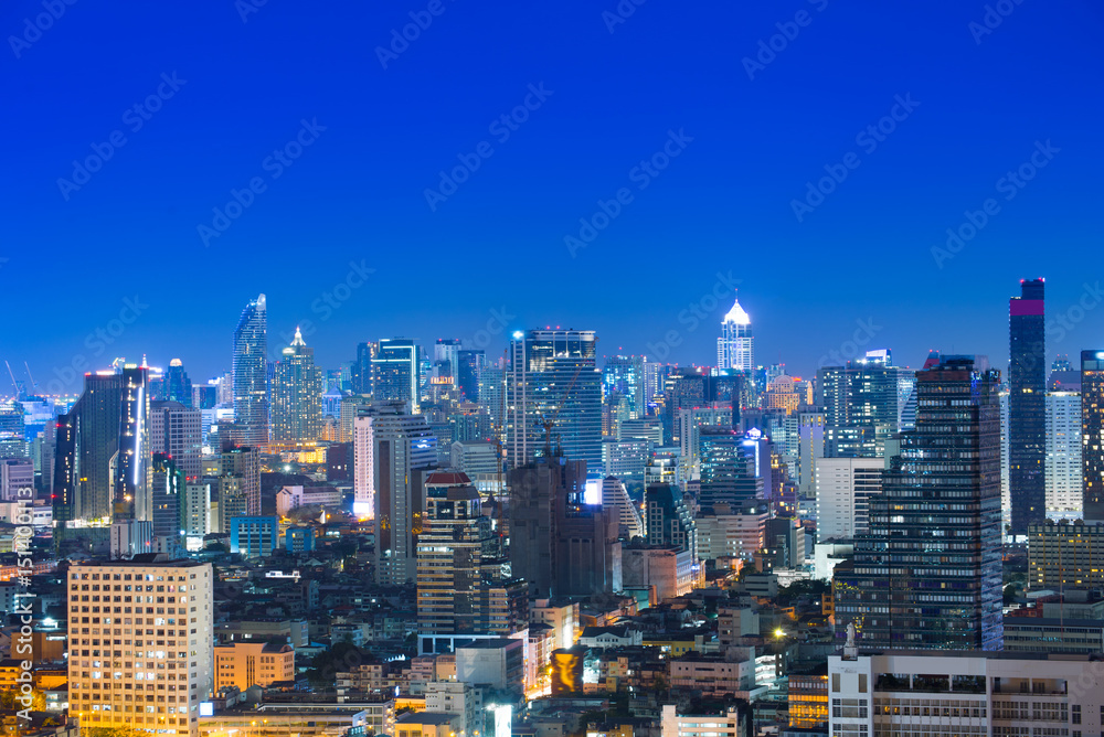 City skyline blue hour at night.