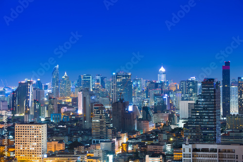 City skyline blue hour at night.