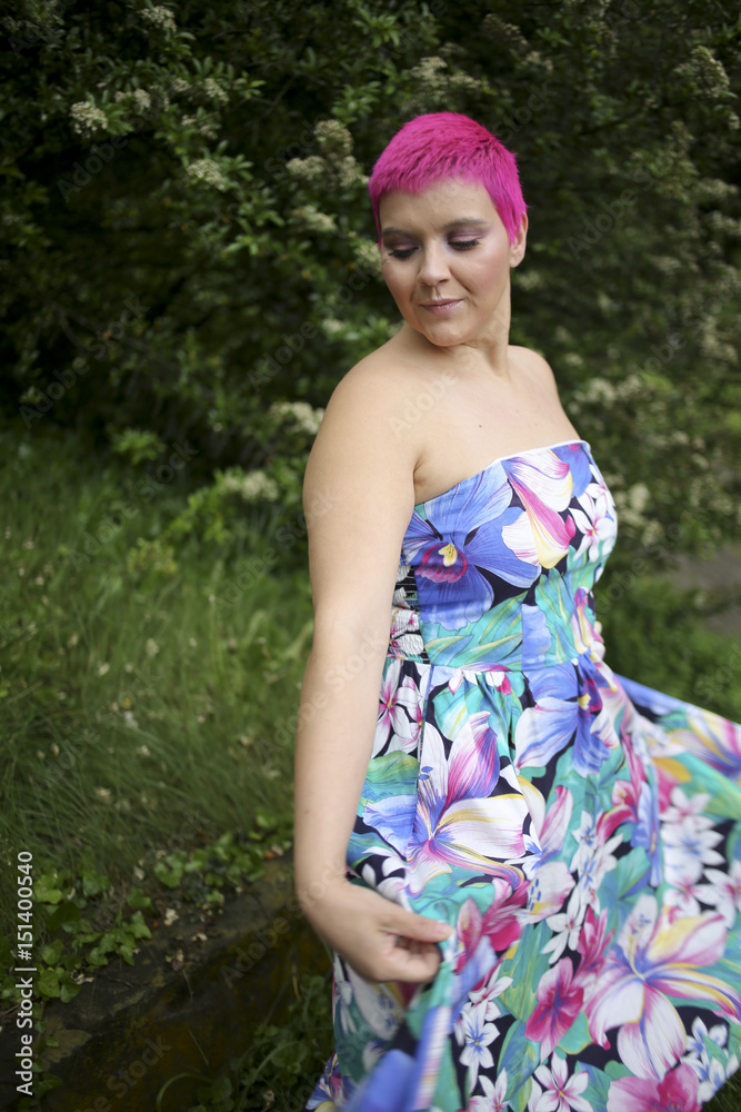 Alternative Female Model with Very Short Magenta Hair Alternative Female Model with Very Short Magenta Hair