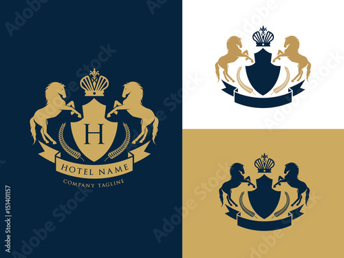Hotel logo, luxury crest logo, king royal brand identity.