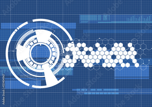 Technological blueprint technical haxagon interface background vector photo