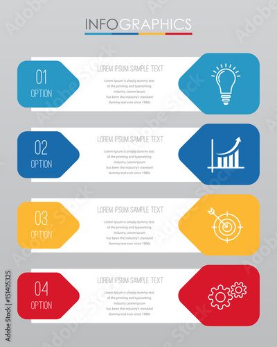 Modern Info-graphic Template for Business with four steps multi-Color design, labels design, Vector info-graphic element, Flat style vector illustration.
