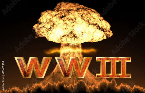 Danger of nuclear war illustration with multiple explosions photo