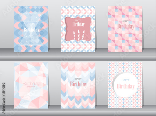 Set of birthday card on retro pattern design,vintage,poster,template,greeting,Vector illustrations 