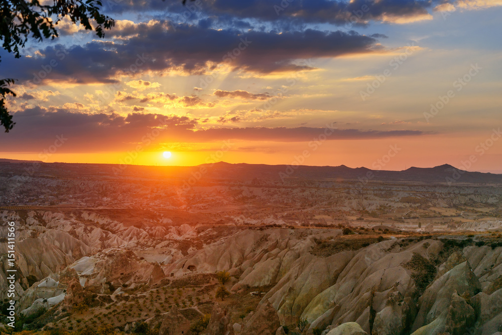 Sunset over Red valley in Cappadocia. Turkey