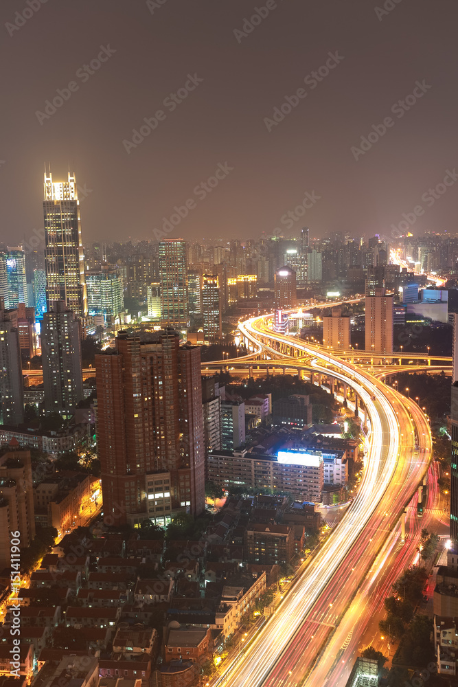 Fototapeta premium Aerial photography at Shanghai City buildings of night