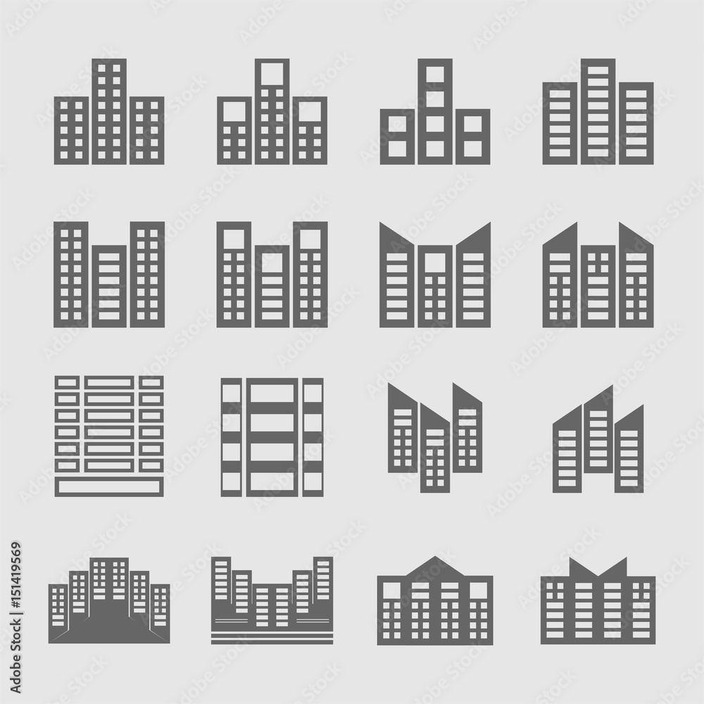 several style of building icons set