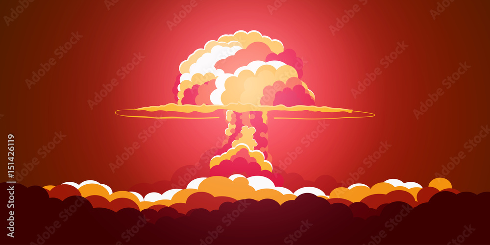Nuclear Explosion. Cartoon Retro poster. Mushroom cloud. Vector  illustration. Stock Vector | Adobe Stock