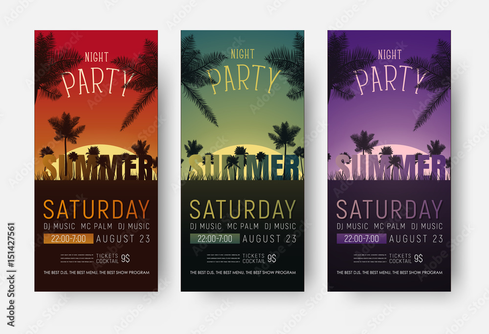 Flyer templates for a summer party. Design of vertical banners