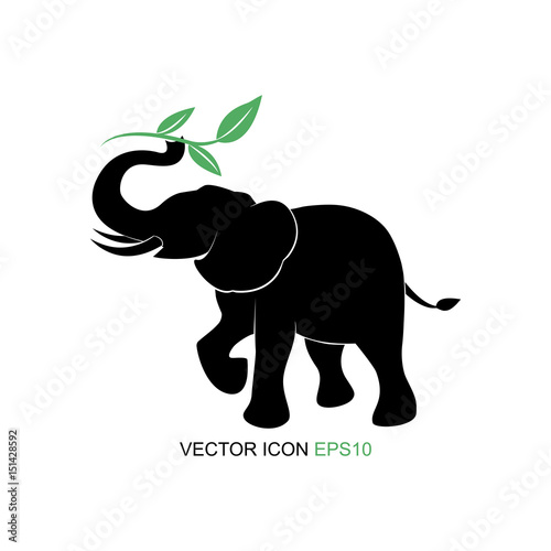 Elephant symbol.Vector illustration. elephant picture tea and sprigs. Silhouette of an elephant. Logo for tea. Flat icon.