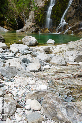 Emerald Water of the Torre Torrent Falls. Silk water. Tarcento, Friuli to discover photo