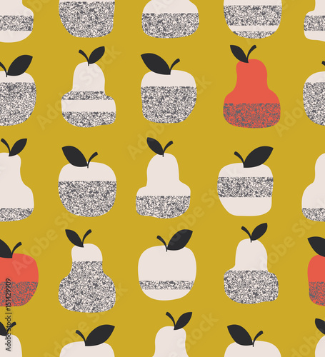 seamless pattern with apples, pears and leaves