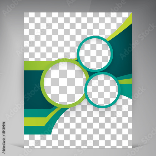 Vector abstract template design leaflet, flyer, poster, brochure, cover with turquoise and green multilayer stripes and round frames
