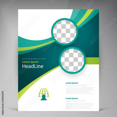 Vector abstract template design leaflet, flyer, poster, brochure, cover with turquoise and green multilayer stripes and round frames
