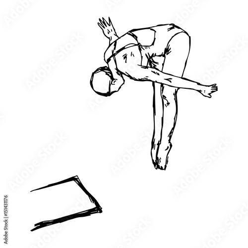 diving sport - vector illustration sketch hand drawn with black lines, isolated on white background