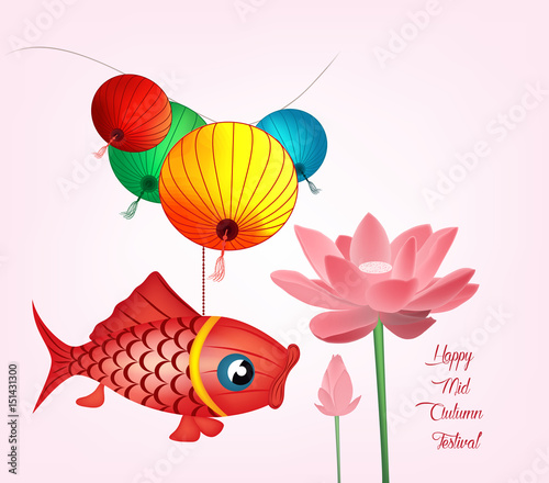 Mid Autumn Festival with lantern and lotus background