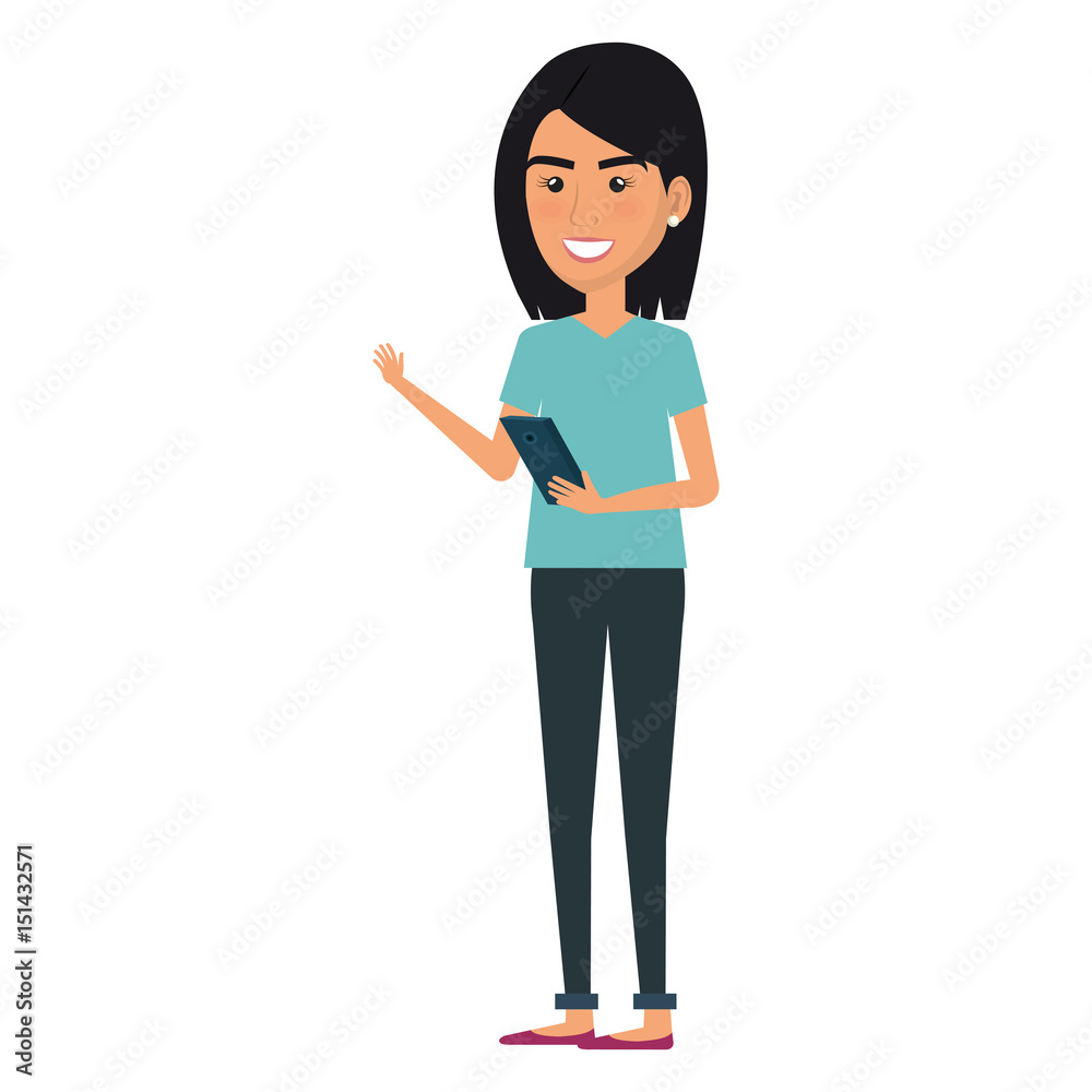 young woman with smartphone avatar character vector illustration design