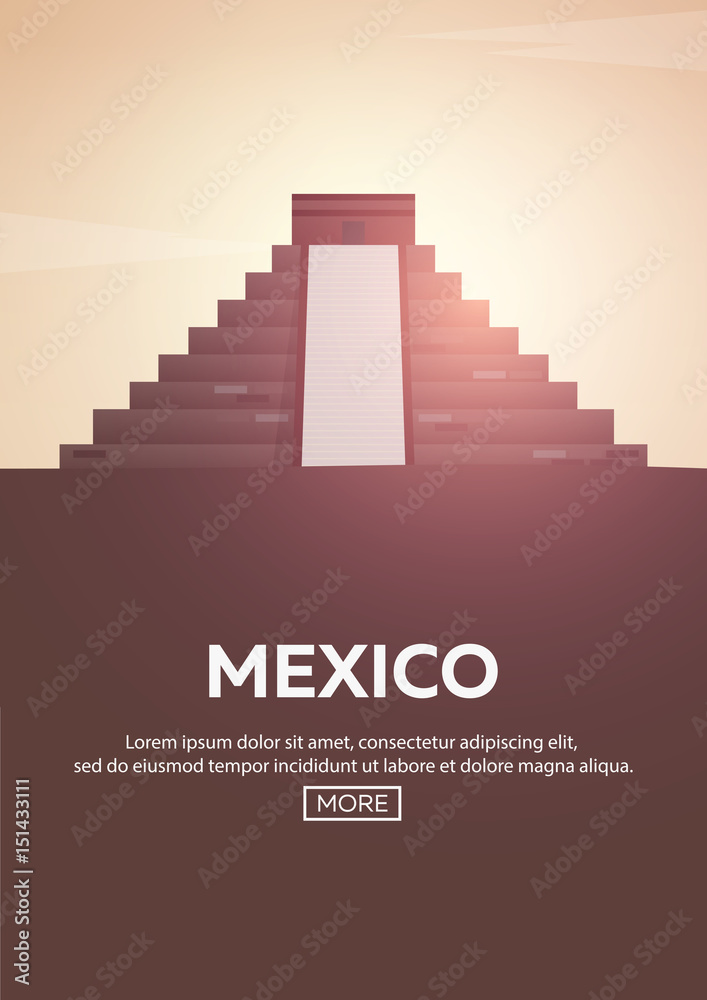 Fototapeta premium Travel poster to Mexico. Landmarks silhouettes. Vector illustration.