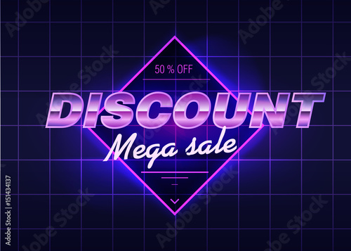 Discount poster with cool design. Back to the 80s