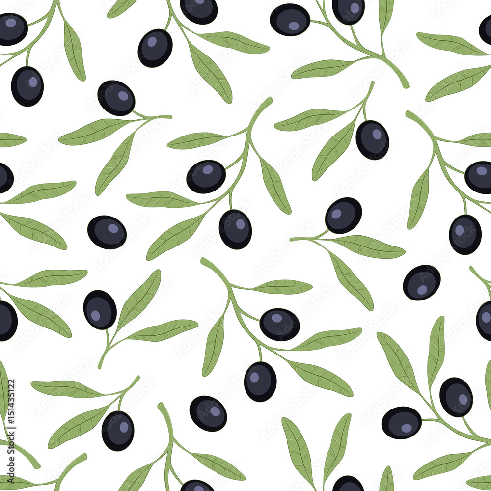 Seamless olive pattern. Vector olive branch. A simple pattern. Black olives.  Vector. Stock Vector | Adobe Stock