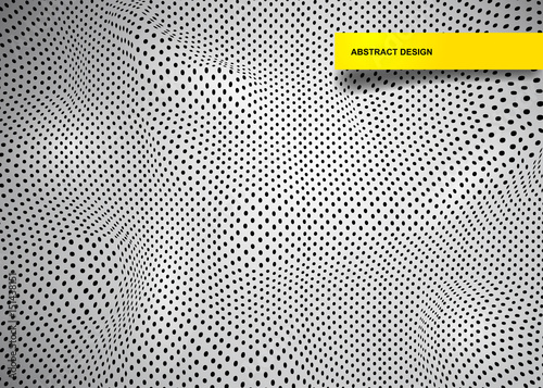 Stylish wave mesh made with black dots particles. Vector illustration. Isolated on gray background