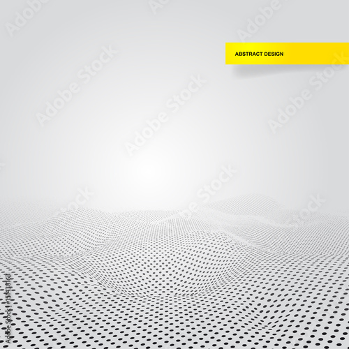 Stylish wave mesh made with black dots particles. Vector illustration. Isolated on gray background