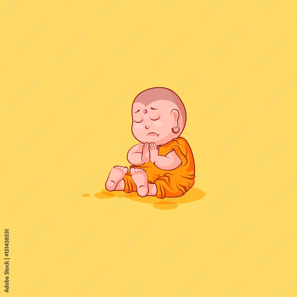 Sticker emoji emoticon emotion vector isolated illustration unhappy character cartoon sad sorrow Buddha
