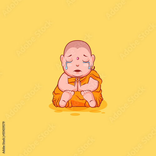 Sticker emoji emoticon emotion vector isolated illustration unhappy character cartoon sad Buddha crying tears