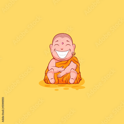 Sticker emoji emoticon emotion vector isolated illustration unhappy character cartoon huge smile Buddha
