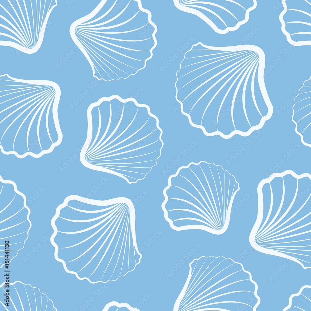 Obraz premium Seamless background with shells. Set of seamless patterns with sea shells. Vector illustration.