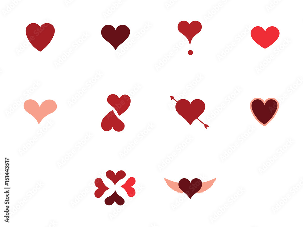 Set of vector icons with various heart shape