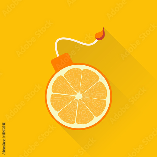 Fruit candy bomb in flat style. Orange bomb with long shadow.