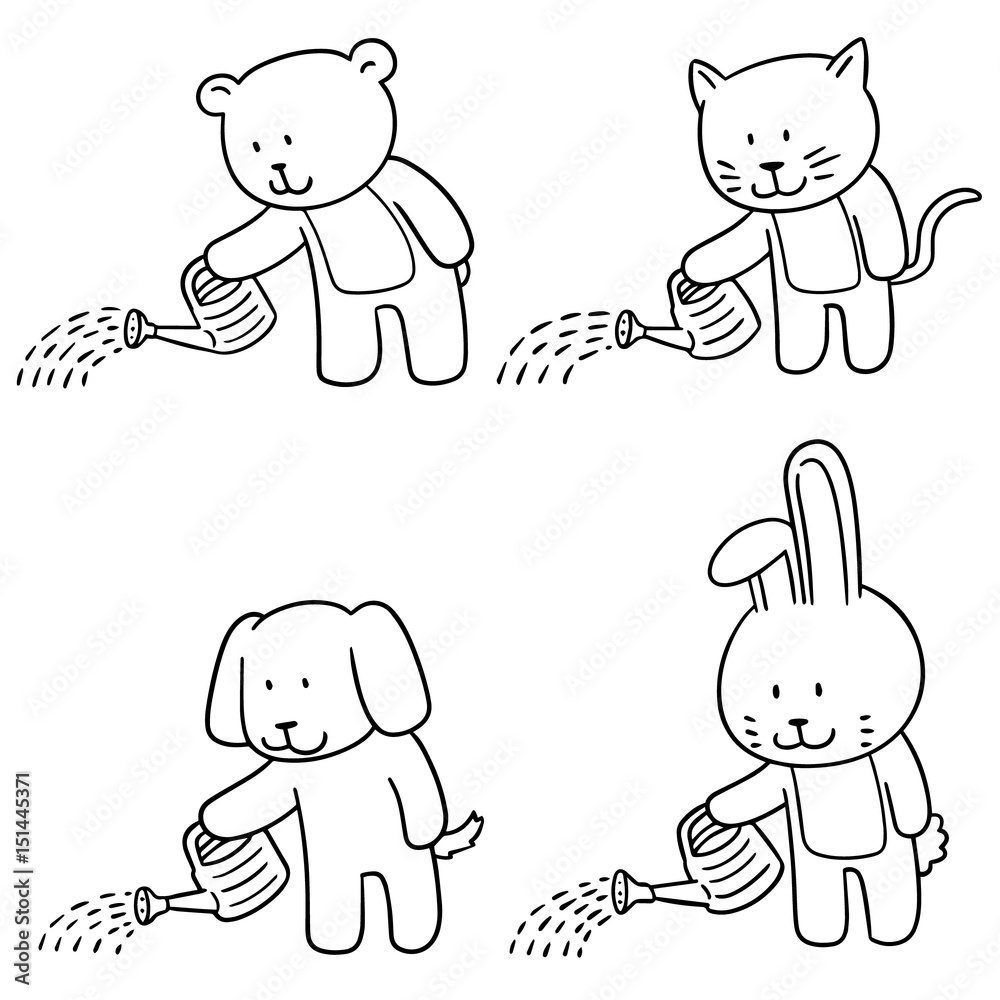 vector set of animal watering by watering can vector set of animal watering by watering can