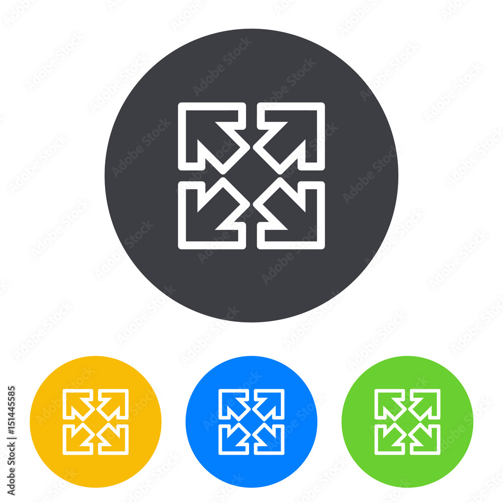 Icono plano cuatro flechas lineal diagonal en circulo varios colores Icono plano cuatro flechas lineal diagonal en circulo varios colores