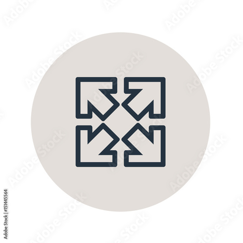 Icono plano cuatro flechas lineal diagonal en circulo gris