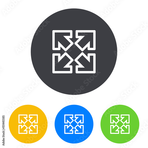 Icono plano cuatro flechas lineal diagonal en circulo varios colores