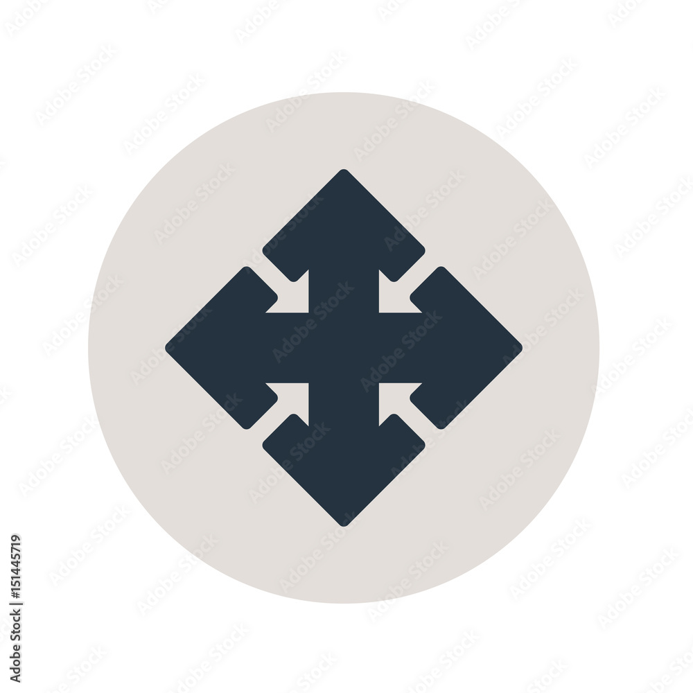 Icono plano flecha varias direcciones en circulo gris