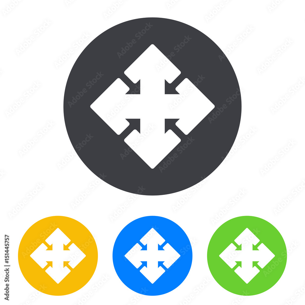 Icono plano flecha varias direcciones en circulo varios colores