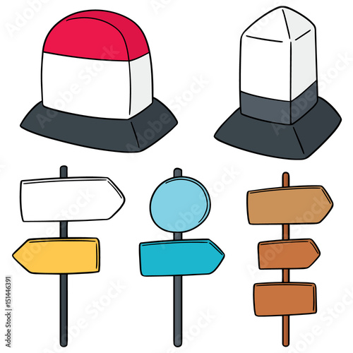 vector set of milestone and direction post